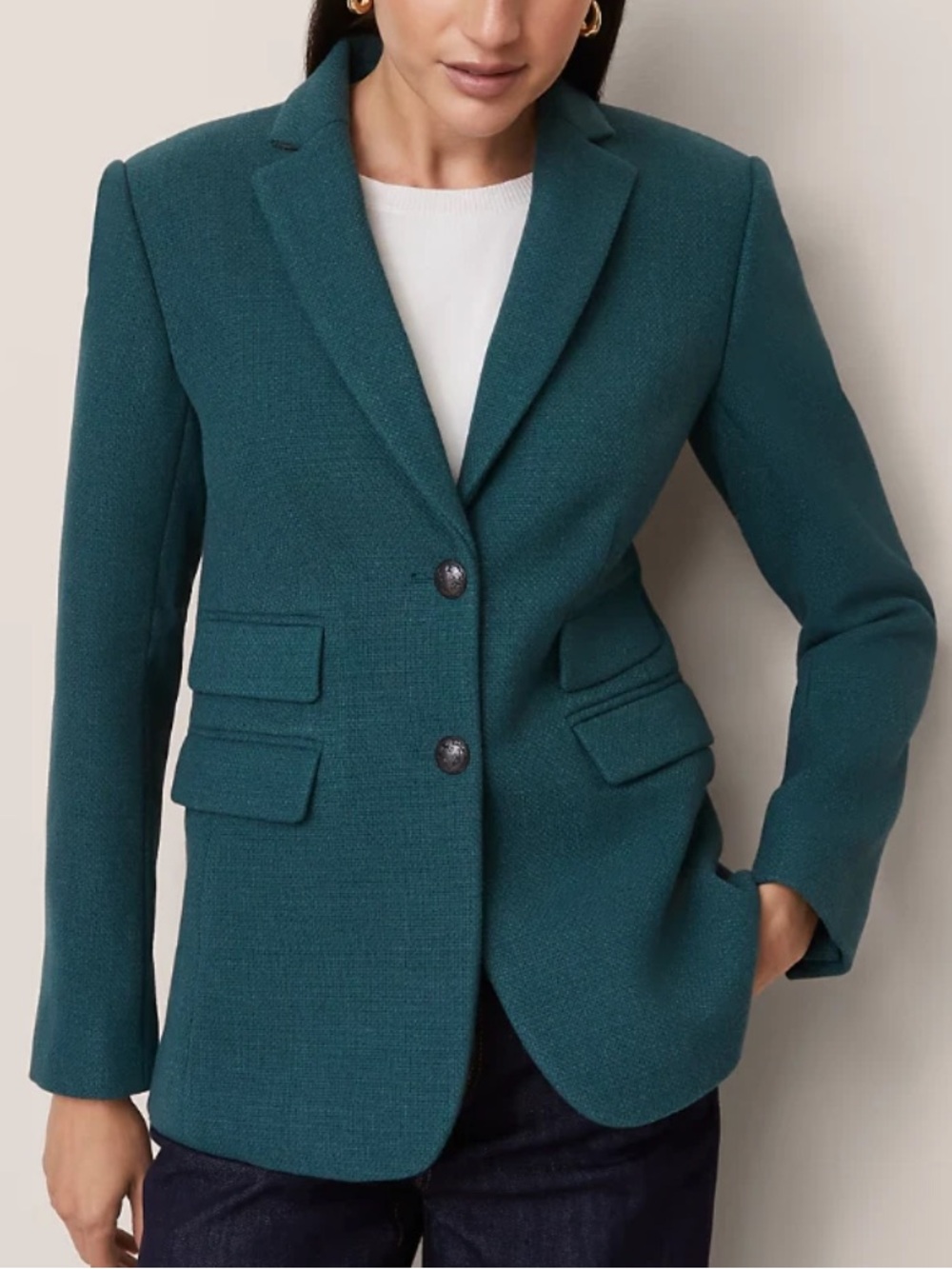 ANN TAYLOR 2025 The Greenwich Blazer in Deep Atlantic Teal Sz 14 Academia